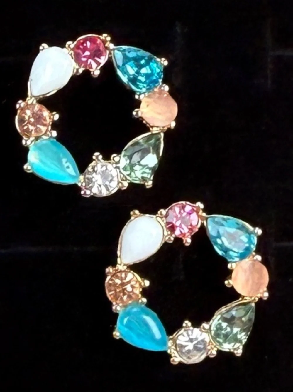 Goldtone Multicolor Candy Gemstone Pierced Earrings